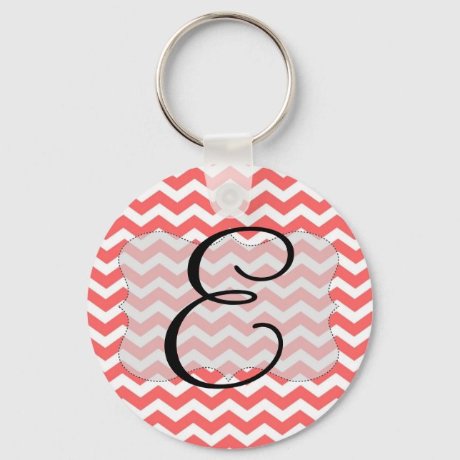 Coral Chevron Initial Keyring (Front)