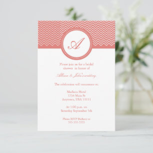 Coral Chevron Monogram Bridal Shower Invitation