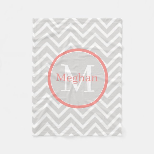 Coral Chevron Monogram Fleece Blanket (Front)