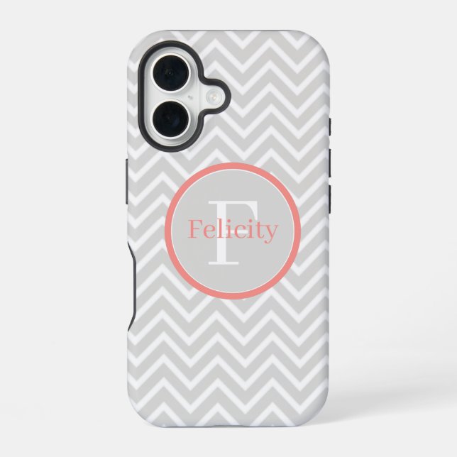 Coral Chevron Monogram iPhone 16 Case (Back)