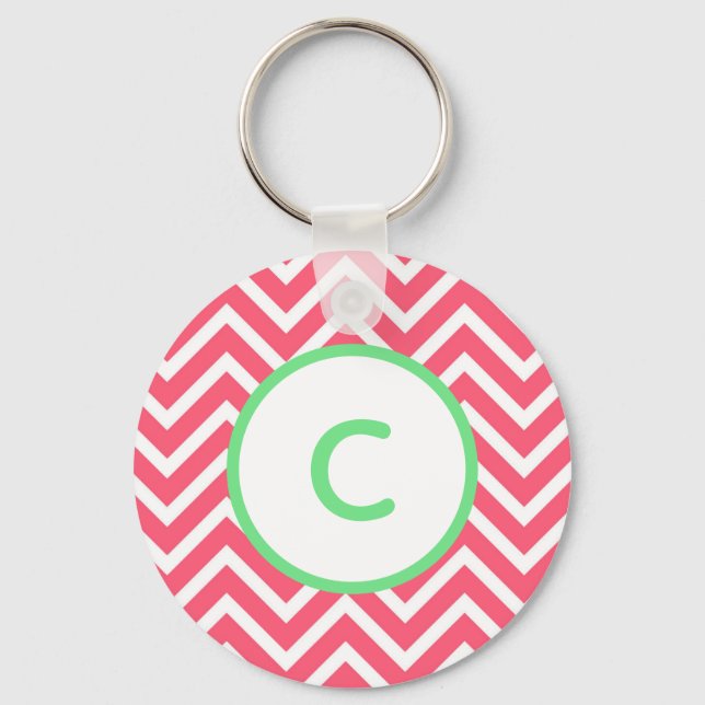 Coral Chevron Monogram Keychain (Front)