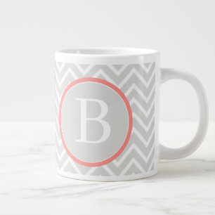Coral Chevron Monogram Large Coffee Mug