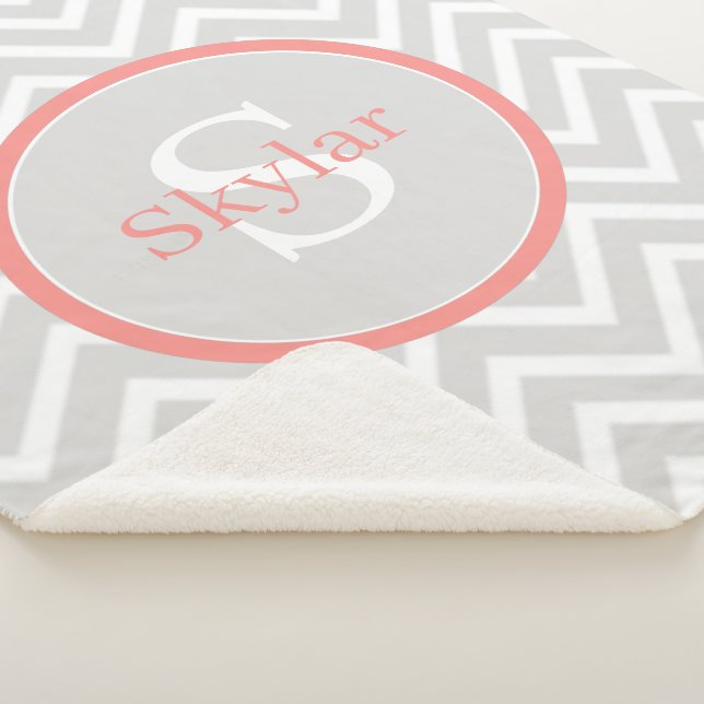Coral Chevron Monogram Sherpa Blanket (3/4)