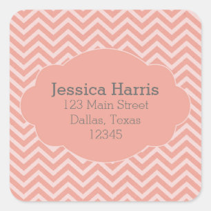 Coral Chevron Paper Address Label Sticker