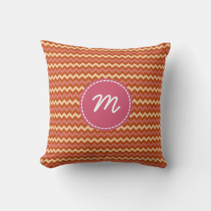 Coral Chevron Pattern Custom Monogram Cushion