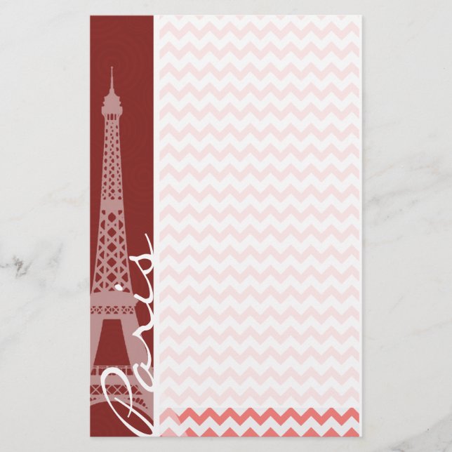 Coral Chevron Pattern; Paris Stationery (Front)