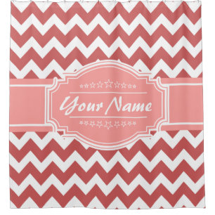 Coral Chevron Personalised Shower Curtain #1