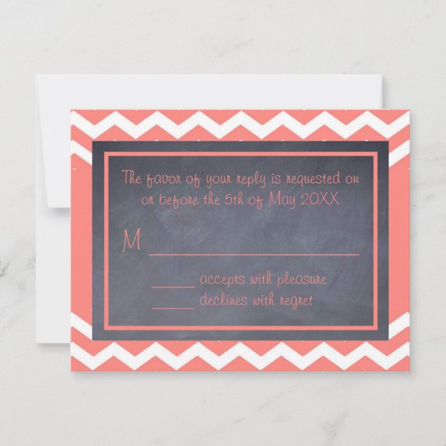 Coral Chevron RSVP Card (Front)