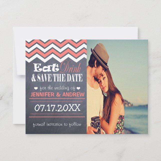 Coral Chevron Save the Date (Front)