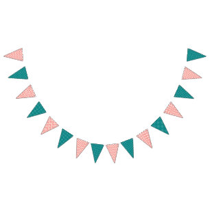 Coral Chevron with Teal Polka Dot Pattern Bunting