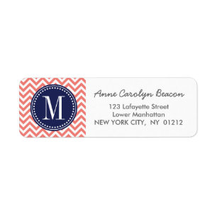 Coral Chevron Zigzag Personalised Monogram
