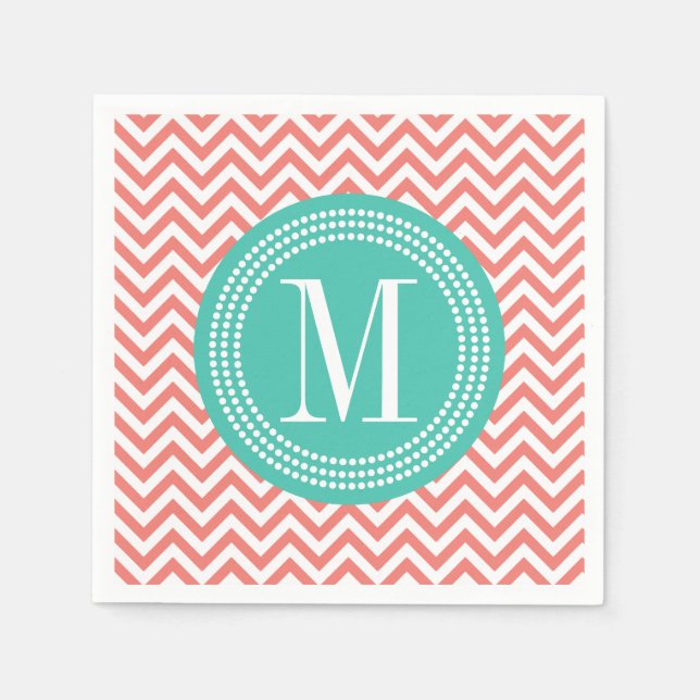 Coral Chevron Zigzag Personalised Monogram Napkin (Front)