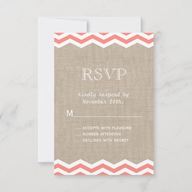 Coral Chevrons on Burlap RSVP (Back)