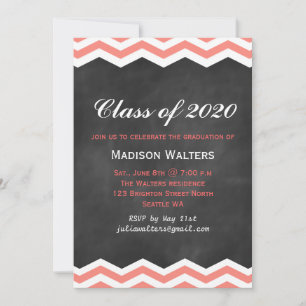 Coral Chevrons on Chalkboard Graduation Invitation