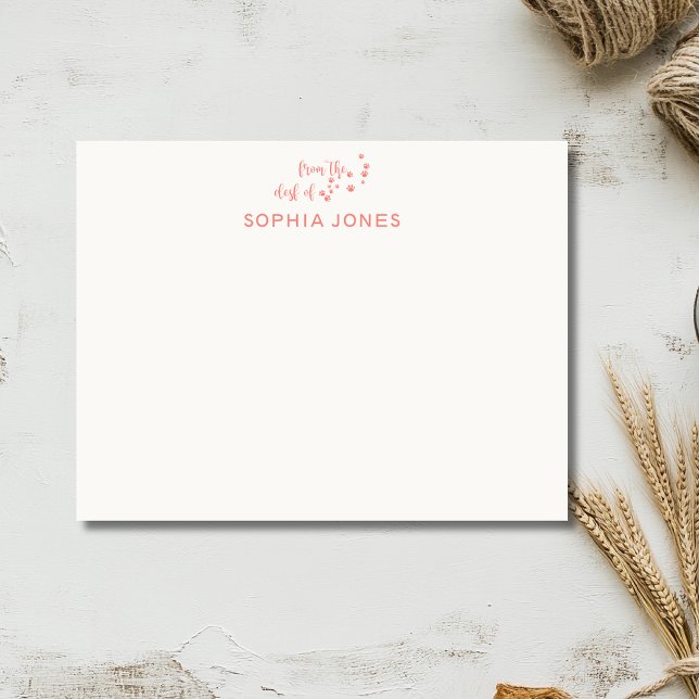 Coral Chic Paw Print Stationery Note Card (Creator Uploaded)