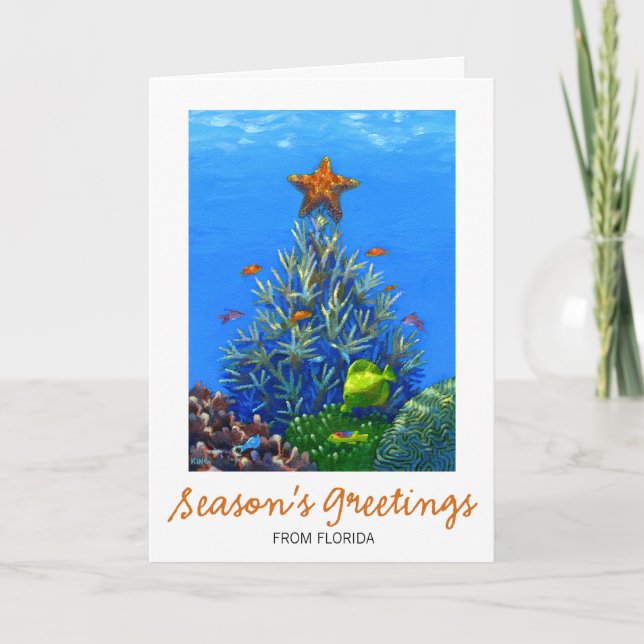 Coral Christmas Tree Card (Front)
