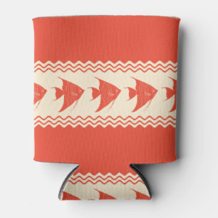 Coral Coastal Angelfish Stripes Can Cooler