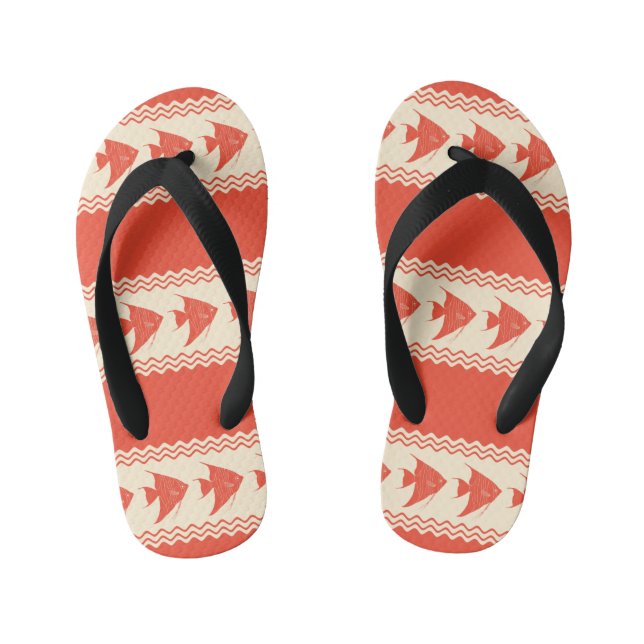 Coral Coastal Angelfish Stripes Kid's Flip Flops (Footbed)