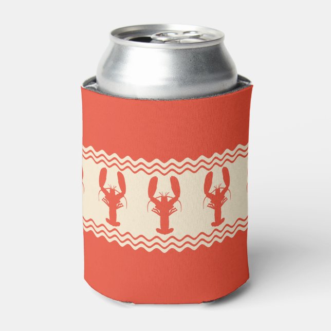 Coral Coastal Lobster Stripes Can Cooler (Can Front)