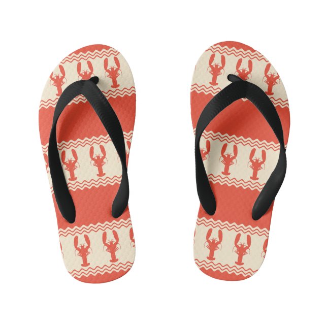 Coral Coastal Lobster Stripes Kid's Flip Flops (Footbed)