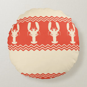 Coral Coastal Lobster Stripes Round Cushion
