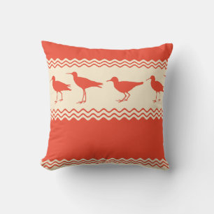 Coral Coastal Sandpiper Bird Stripes Cushion