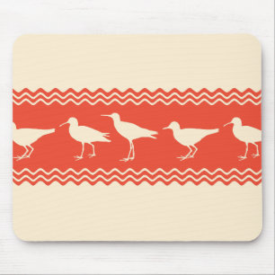 Coral Coastal Sandpiper Bird Stripes Mouse Mat