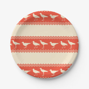 Coral Coastal Sandpiper Bird Stripes Paper Plate