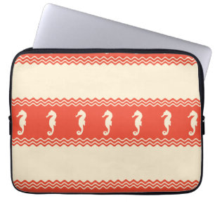Coral Coastal Seahorses Stripes Laptop Sleeve