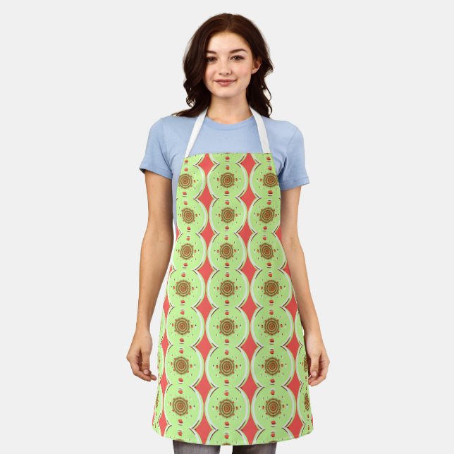 Coral Coffee Fractal Art Pattern Apron (Worn)