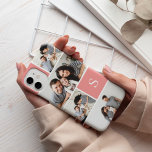 Coral Colorblock Photo Collage & Monogram Case-Mate iPhone 14 Case<br><div class="desc">Chic photo collage phone case features five of your favourite photos in a gridded layout with contrasting coral pink squares. Personalise with your single initial monogram in classic white lettering.</div>