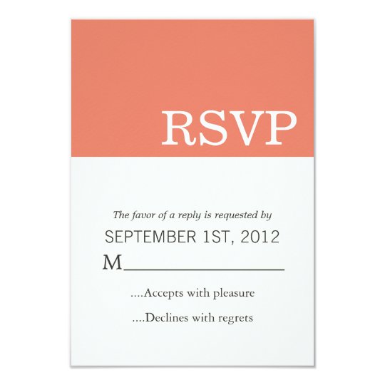 Coral Colour Block Wedding RSVP Cards Invites