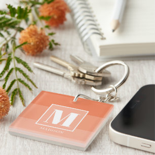 Coral Colour Blocks Custom Monogram Name Key Ring