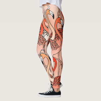 Coral Colour Flamingos Leggings