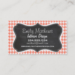 Coral Colour Houndstooth; Chalkboard look Business Card