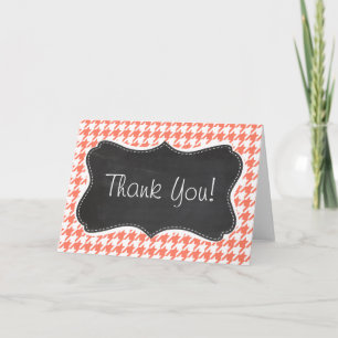 Coral Colour Houndstooth; Chalkboard look Thank You Card