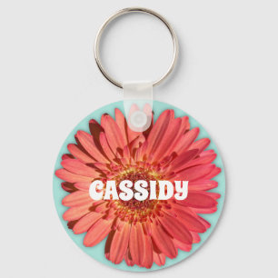 Coral Coloured Gerbera Daisy Photo Mint Green Key Ring