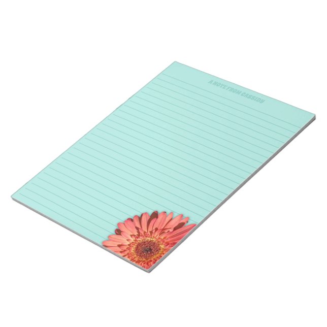 Coral Coloured Gerbera Daisy Photo Mint Green Notepad (Angled)