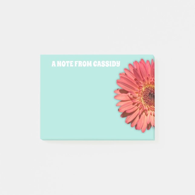 Coral Coloured Gerbera Daisy Photo Mint Green Post-it Notes (Front)