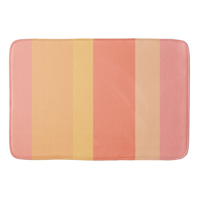 Coral Colours Chic Salmon Peach Cream Stripes Bath Mat (Front)