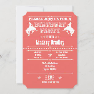 Coral Cowboy Rodeo Birthday Party Invitation
