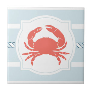 Coral crab nautical style stripes ceramic tile