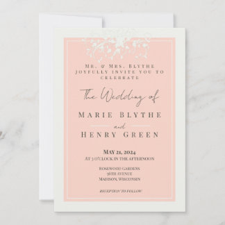 Coral & Cream Filigree Elegant Wedding Invitation