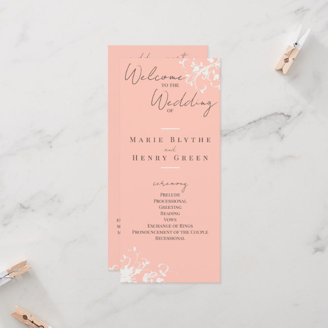 Coral & Cream Filigree Elegant Wedding Program (Front/Back In Situ)