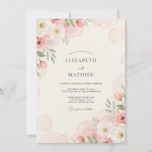Coral Cream Foliage Eucalyptus Wedding Invitation