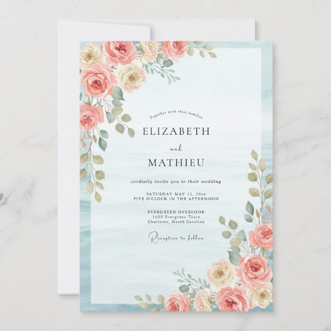 Coral Cream Leaf Wedding Invitation (Front)