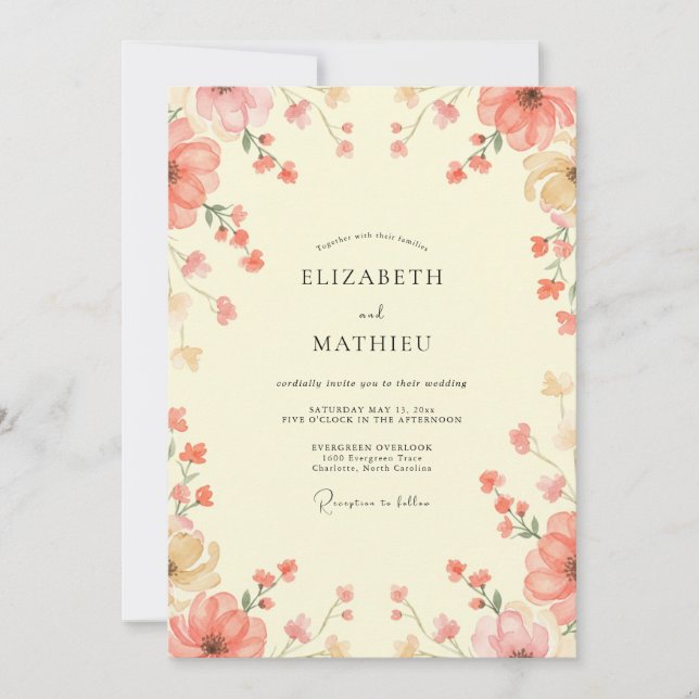Coral Cream Wildflower Wedding Invitation (Front)