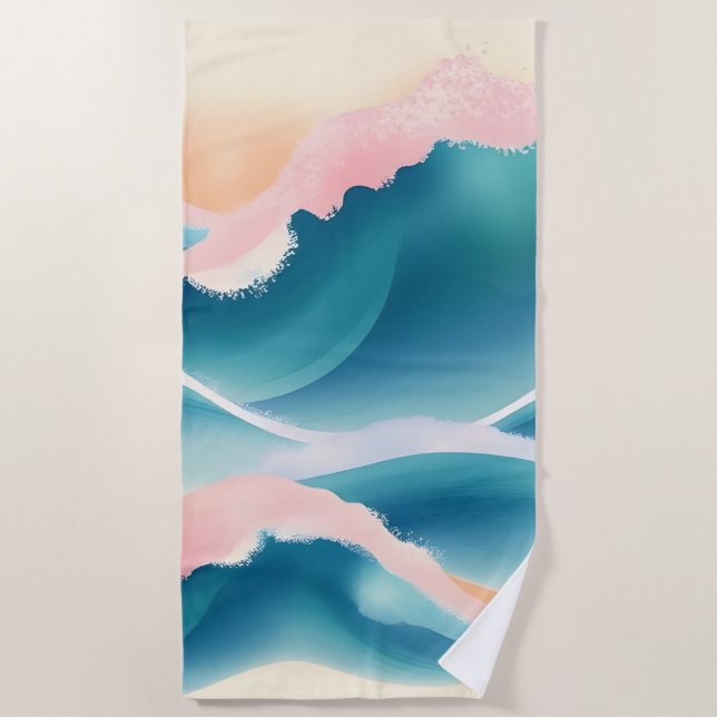 Coral Crest Fluid Abstract Coastal Beach Towel (Front)