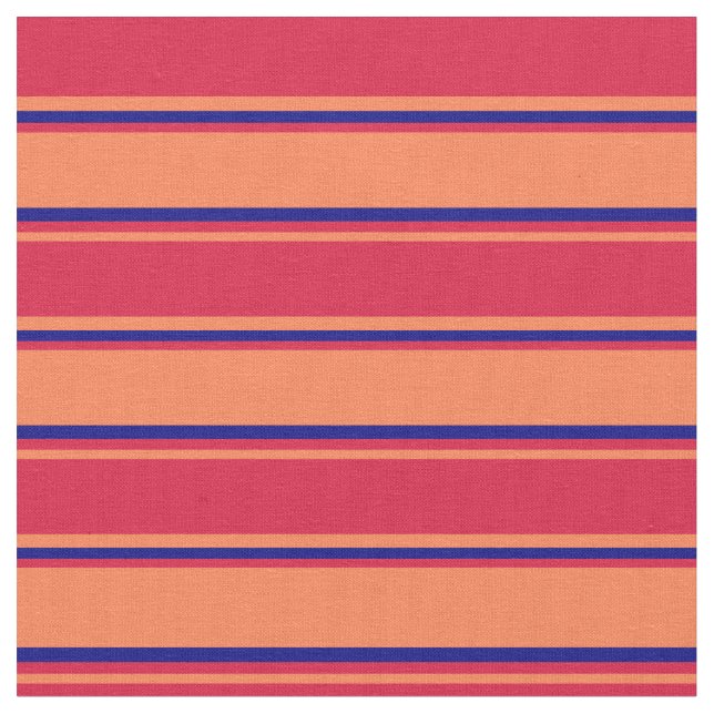 Coral, Crimson, and Blue Coloured Lines Pattern Fabric (Close Up)