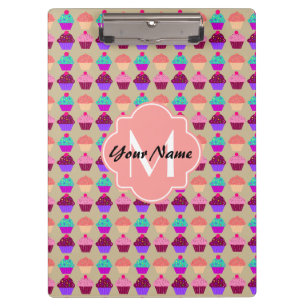 Coral Cupcake Personalised Name, Custom Monogram Clipboard